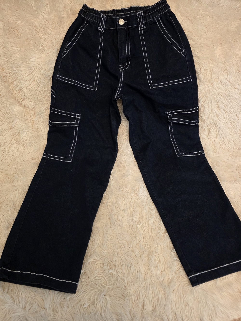 Almost Famous Dark Navy Wide Leg Cargo with White Contrast Stitching Pants - Picture 3 of 8